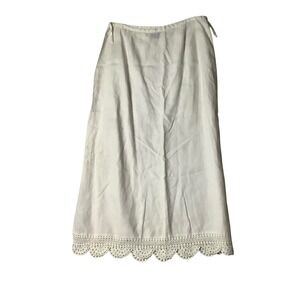 Vtg Parisian Signature White 100% Linen Crochet Trim Scallop Midi‎ Skirt Size 12